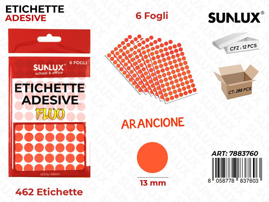 Etichette Adv Arancio Fluo 13MM 6FF 462PC