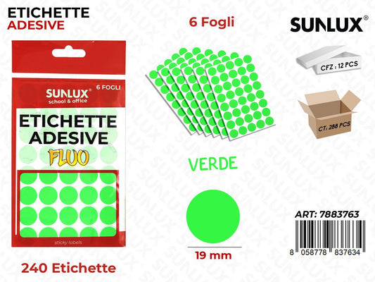 Etichette Adv Verde Fluo 19MM 6FF 240PC
