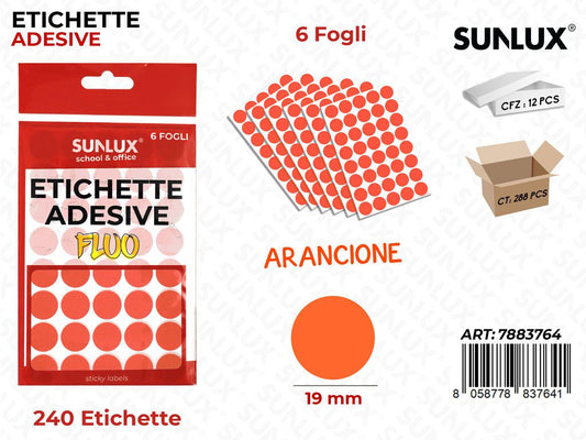 Etichette Adv Arancio Fluo 19MM 6FF 240PC