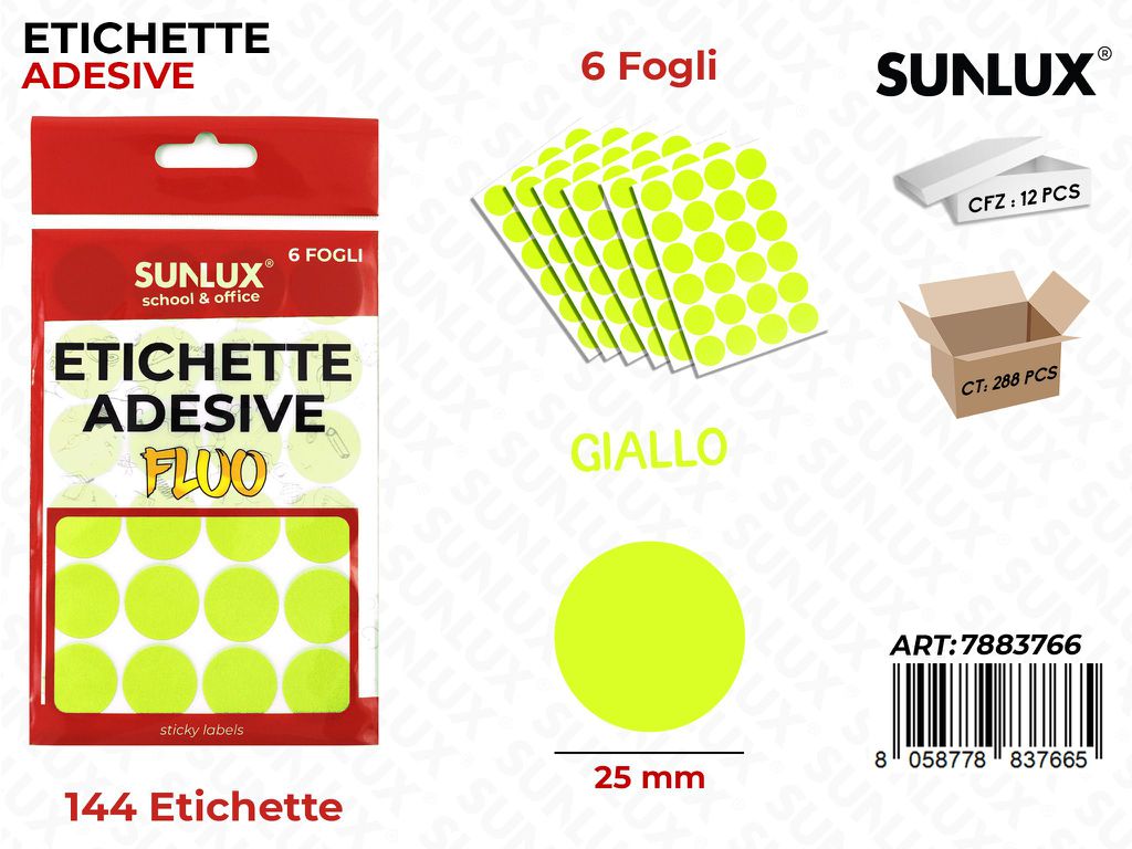 Etichette Adv Giallo Fluo 25MM 6FF 144PC