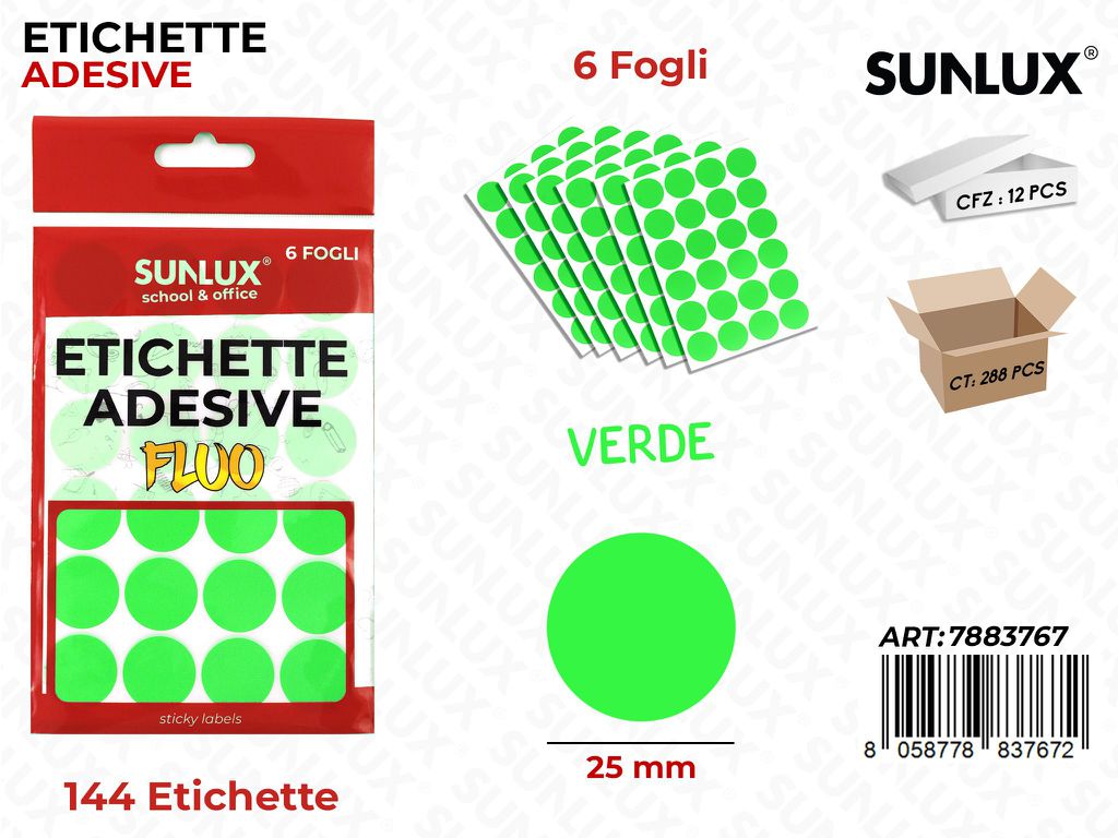 Etichette Adv Verde Fluo 25MM 6FF 144PC