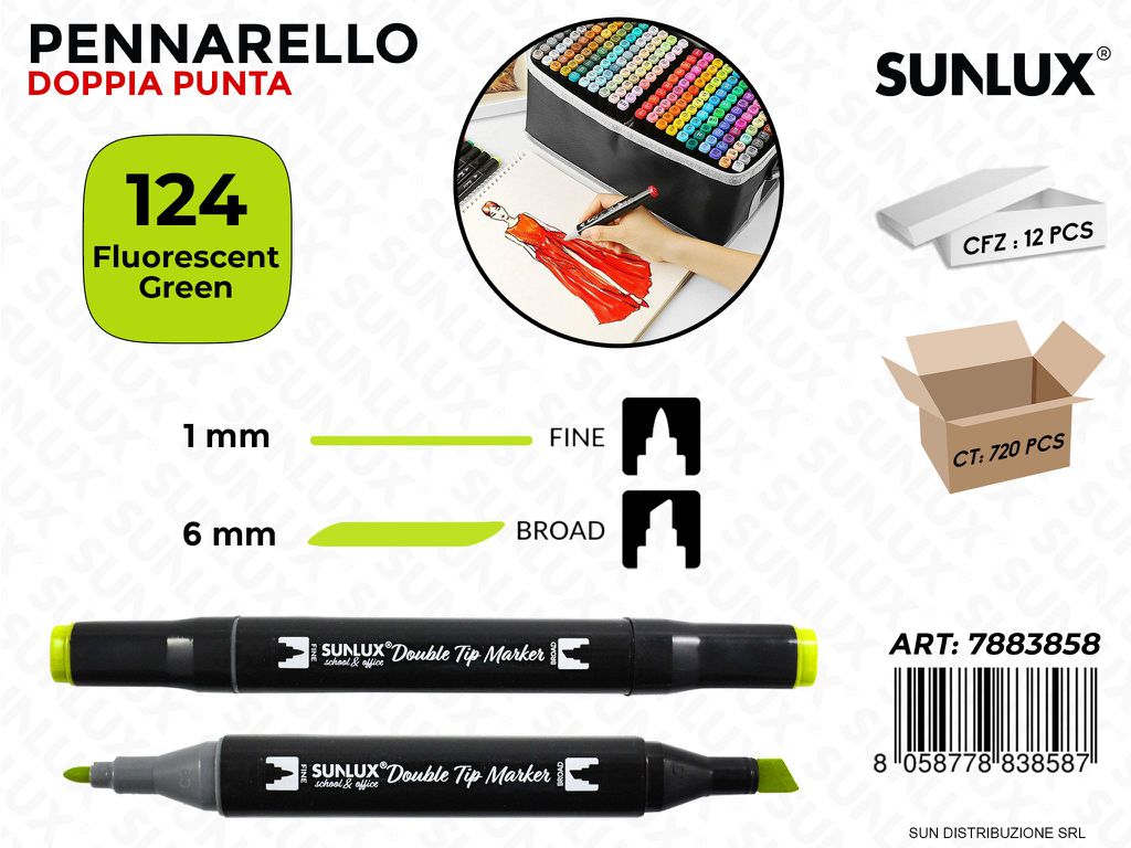 Double Tip Marker N.124 Fluorescent Green