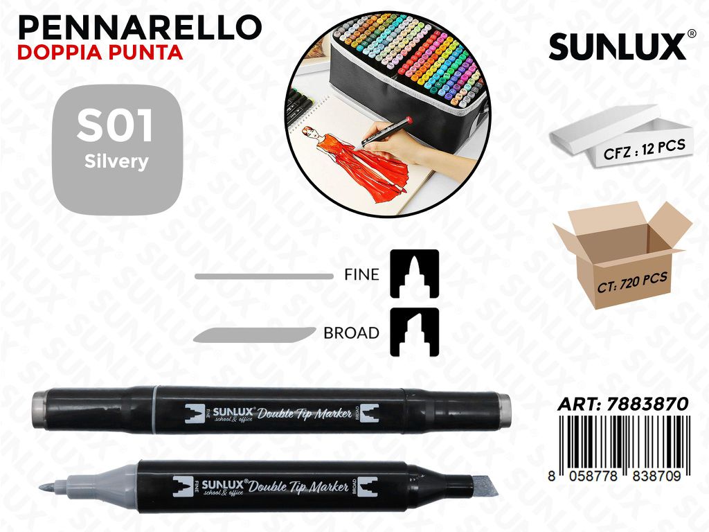 Double Tip Marker N. S01 Silvery