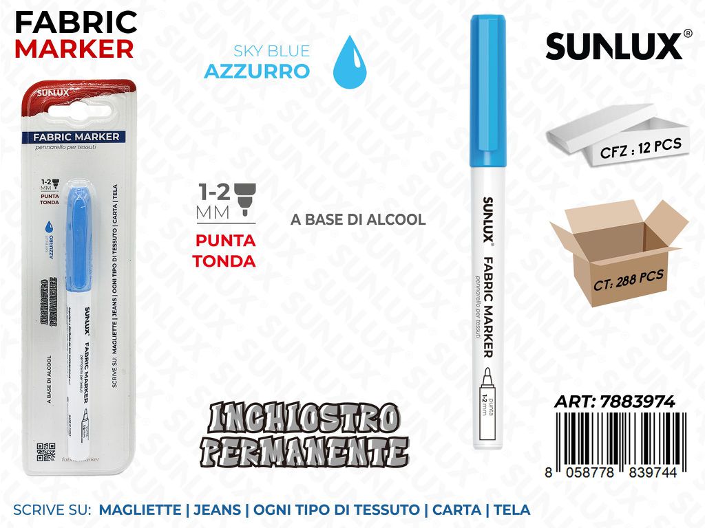 Sunlux Fabric Marker per Tessuti Azzurro 1-2MM