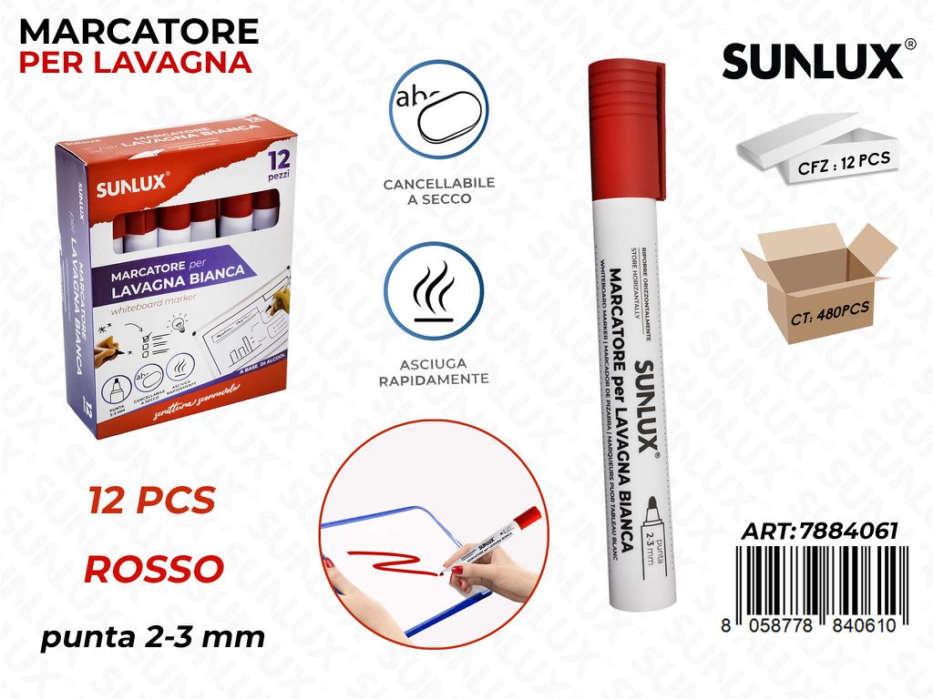Marcatore per Lavagna Rosso 2-3MM