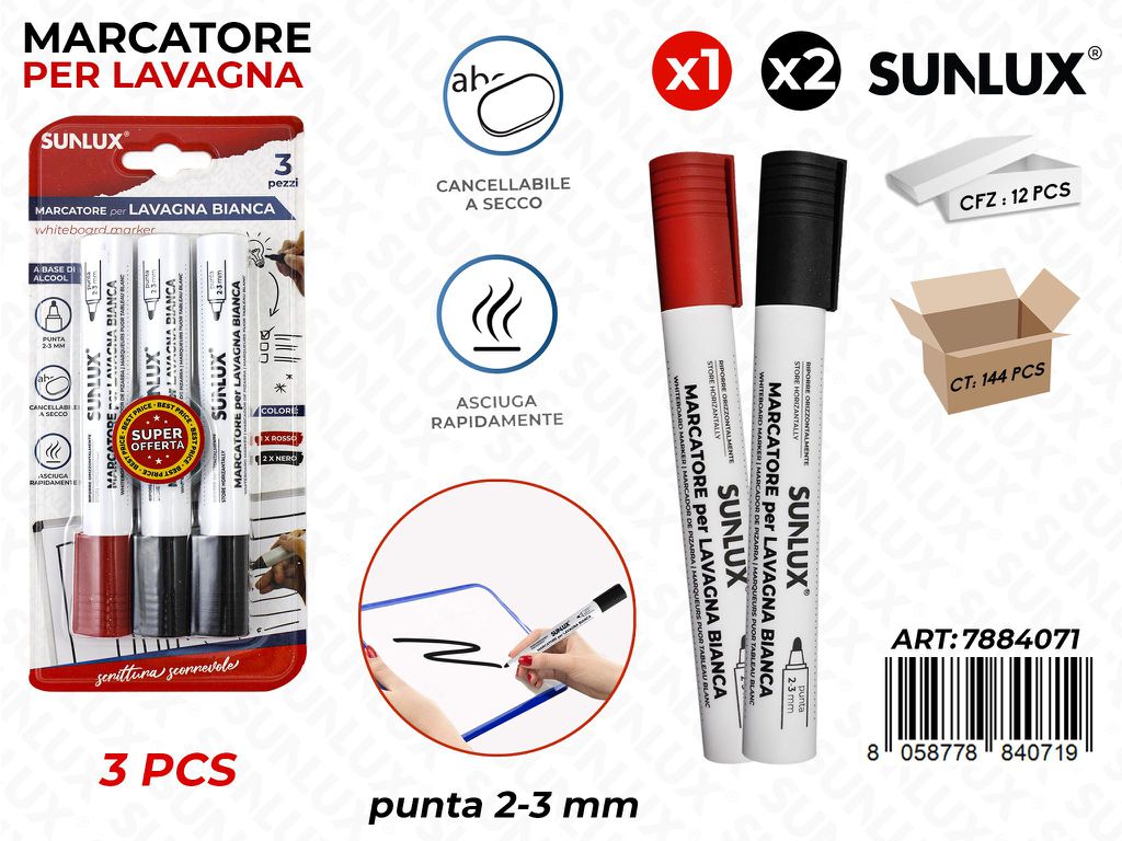 Bl. Marcatore per Lavagna Ass. 2-3MM 3PCS
