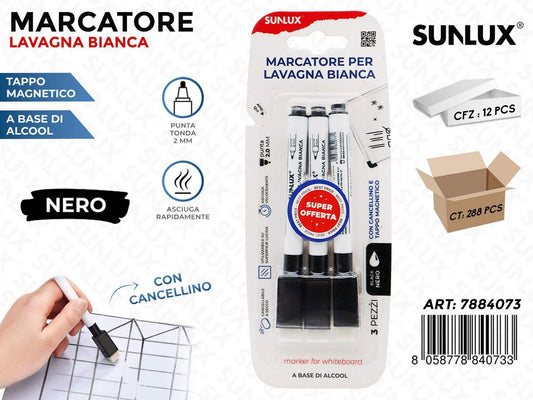 Bl. Marcatore Nero per Lavagna Bianca 3PCS