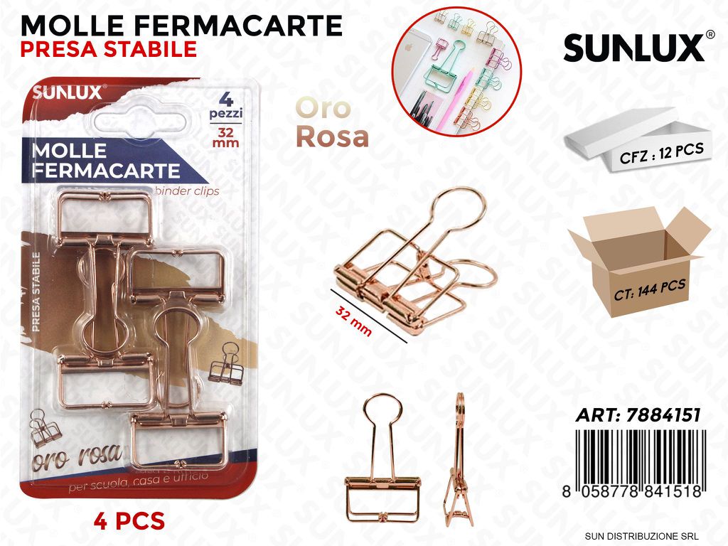 Bl. Fermacarte Oro Rosa 4PCS 32MM