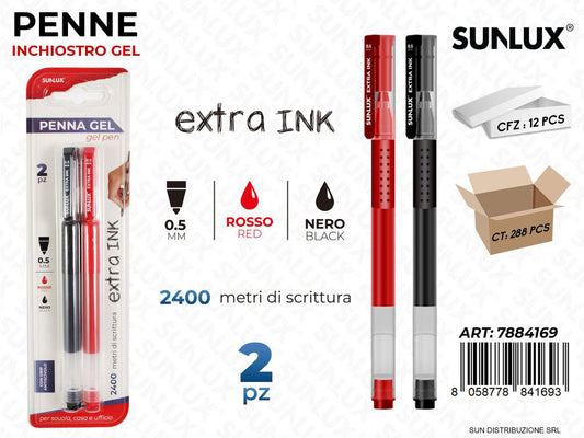 Bl. Penna Gel Extra Ink 2COL. 0.5MM 2PCS