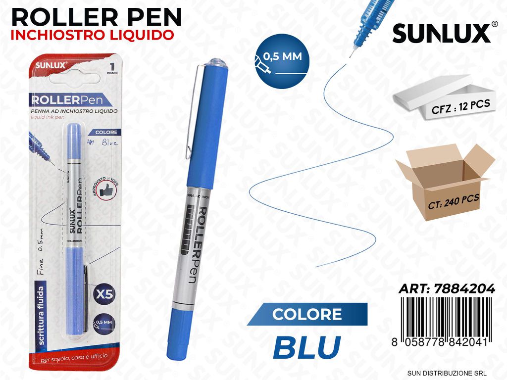 Bl. Roller Pen Inch. Liquido Blu 0.5MM