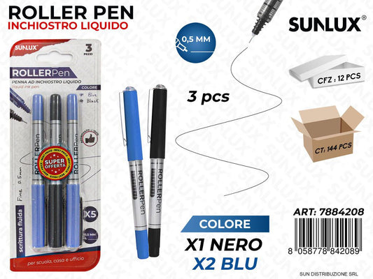 BL. ROLLER PEN INCH. LIQUIDO 2COL. 0.5MM 3PCS /PZ DA 12**