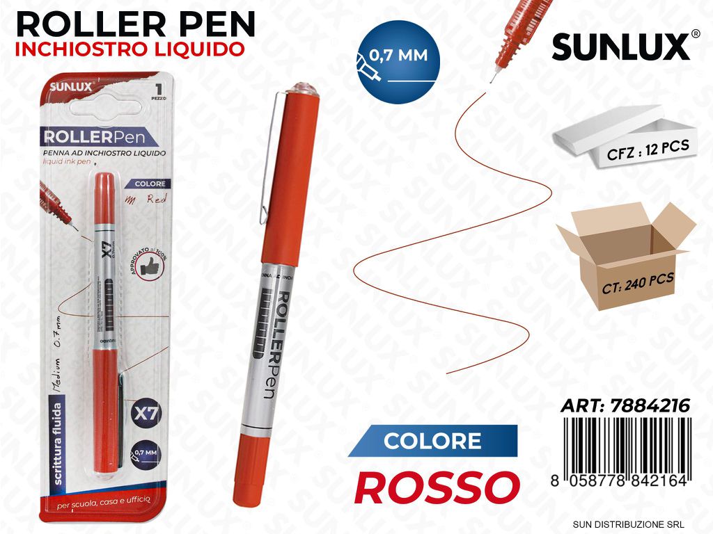 Bl. Roller Pen Inch. Liquido Rosso 0.7MM