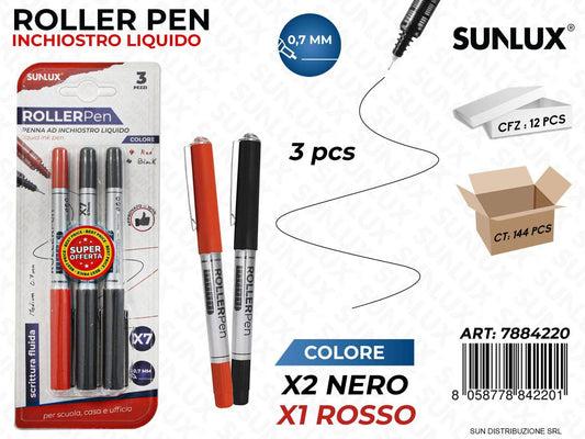 Bl. Roller Pen Inch. Liquido 2COL. 0.7MM 3PCS