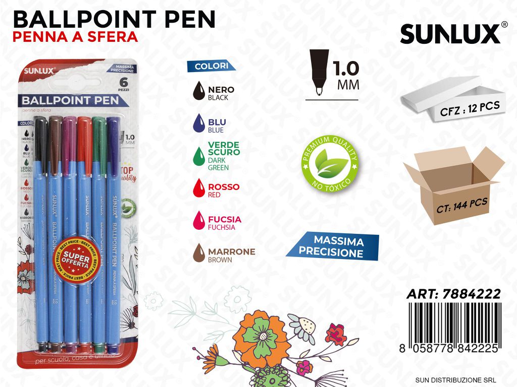 BL. BALLPOINT PEN A SFERA 6PCS ASS. 1.0MM /PZ DA 12**