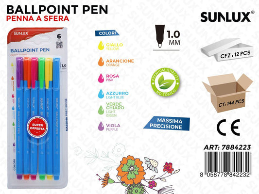 Bl. Ballpoint Pen a Sfera 6PCS Ass. 1.0MM