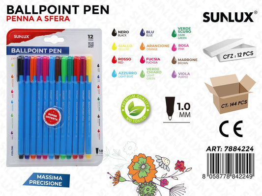 Bl. Ballpoint Pen a Sfera 12PCS Ass. 1.0MM