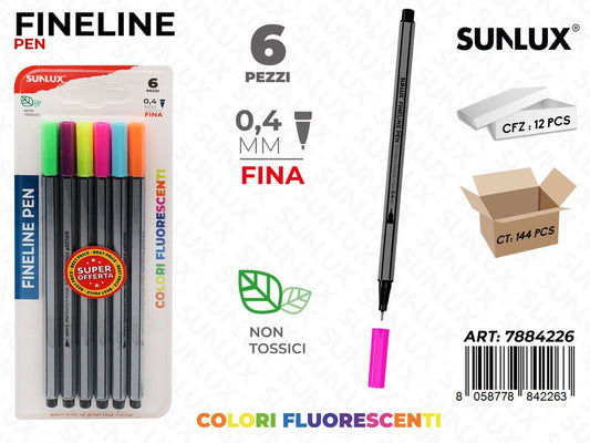 Fineliner Pen Col. Fluo 6PCS 0.4MM