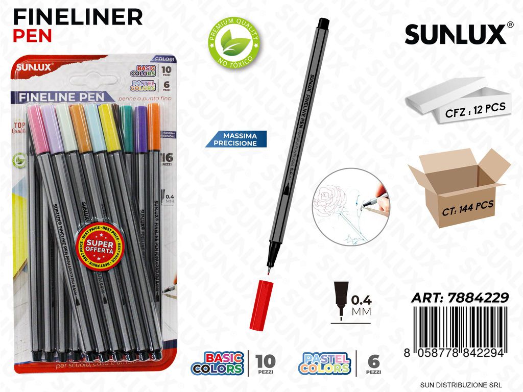 Fineliner Pen Col. BASIC*PASTEL 16PCS 0.4MM