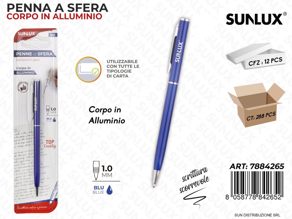 PENNA A SFERA CORPO ALLUM. BLU 1.0MM /PZ DA 12**