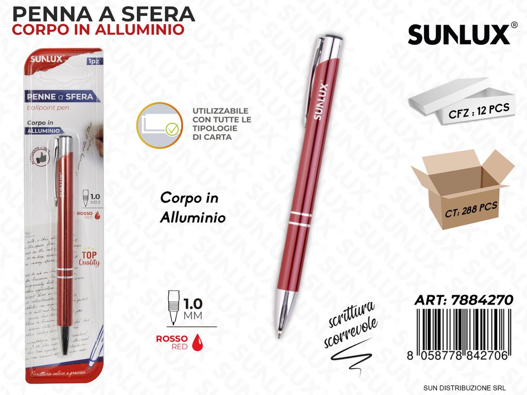 PENNA A SFERA CORPO ALLUM. ROSSO 1.0MM /PZ DA 12**