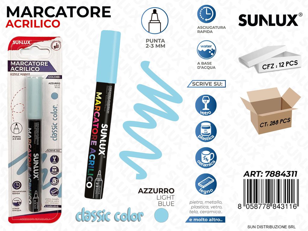 Bl. Marcatore Acrilico Azzurro 2-3MM