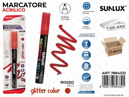 Bl. Marcatore Acrilico Rosso Glitter 2-3MM