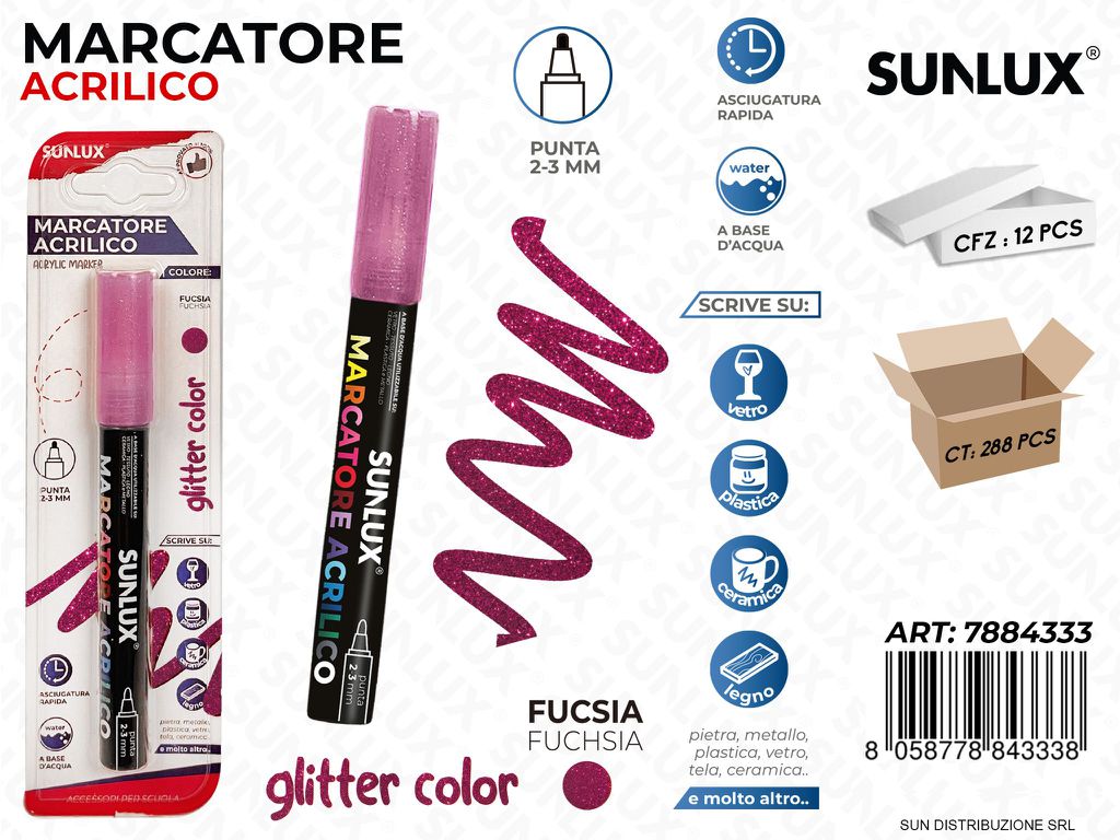 Bl. Marcatore Acrilico Fucsia Glitter 2-3MM