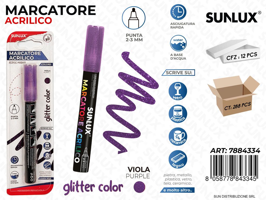 Bl. Marcatore Acrilico Viola Glitter 2-3MM