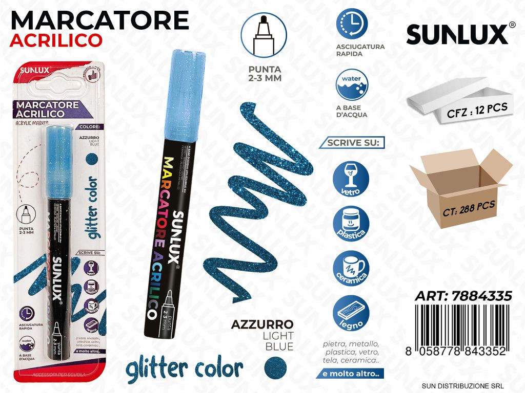 Bl. Marcatore Acrilico Azzurro Glitter 2-3MM