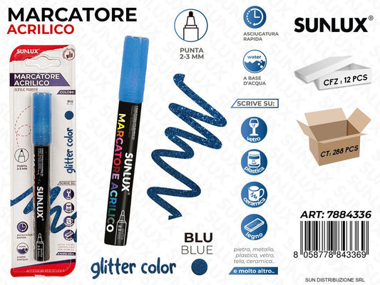 Bl. Marcatore Acrilico Blu Glitter 2-3MM