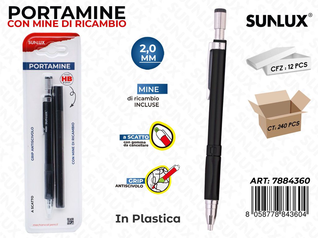 BL. PORTAMINE A SCATTO C/ RICAMBIO 2.0MM /PZ DA 12**