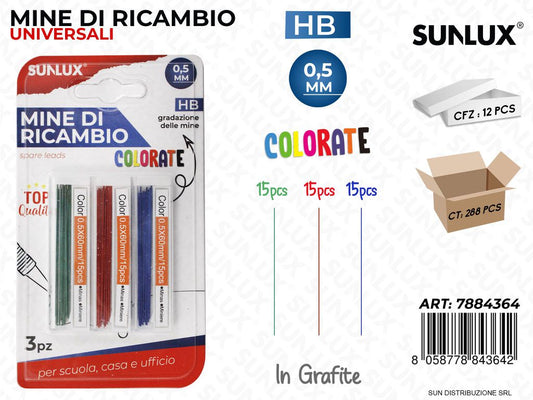 Mine di Ricambio Univ. Col. Hb 0.5MM 3PCS/ Pz da 12