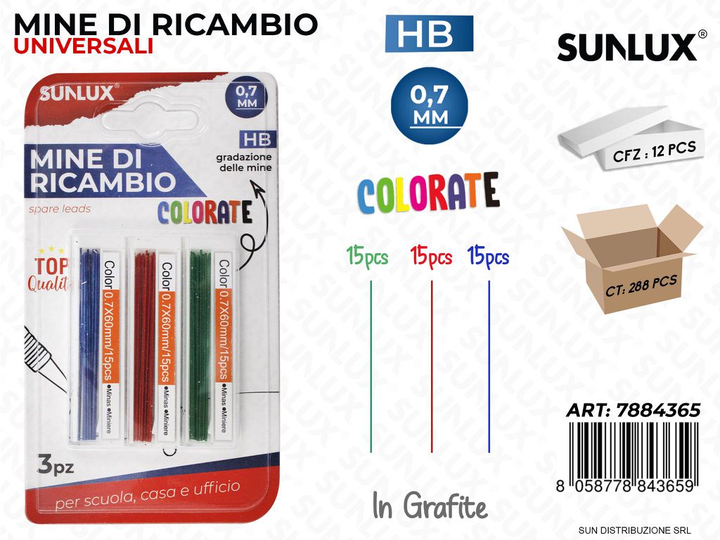 Mine di Ricambio Univ. Col. Hb 0.7MM 3PCS/ Pz da 12