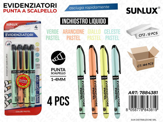 BL. EVIDENZIATORE ASS. PASTEL LIQUIDO 1-4MM 4PCS /PZ DA 12**