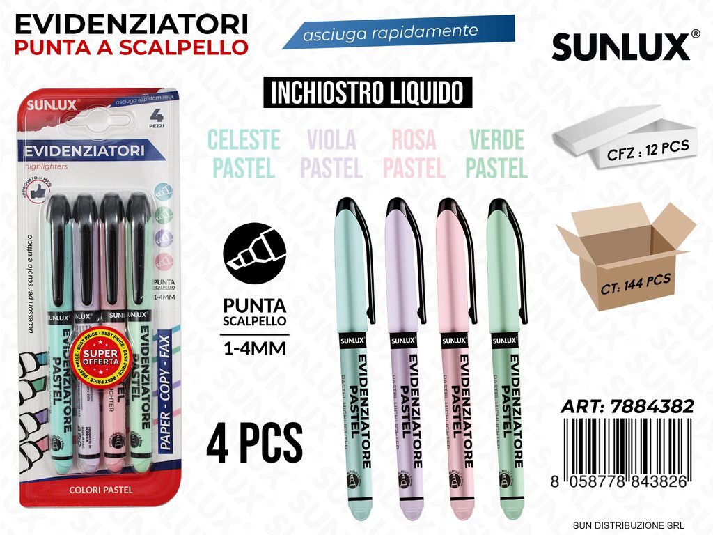 Bl. Evidenziatore Ass. Pastel Liquido 1-4MM 4PCS