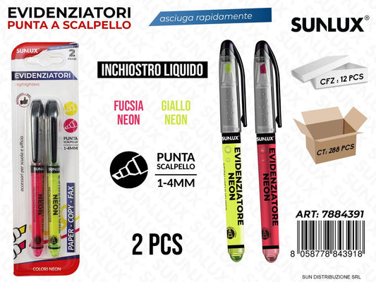 BL. EVIDENZIATORE ASS. NEON LIQUIDO 1-4MM 2PCS /PZ DA 12**