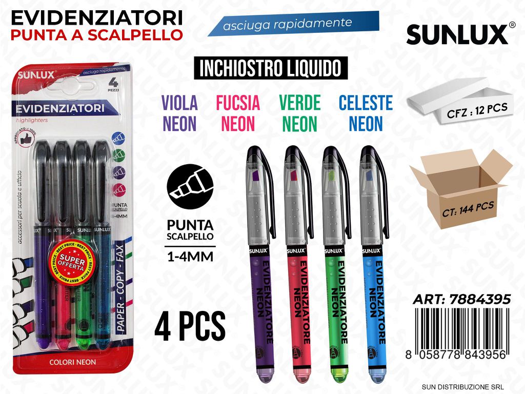 Bl. Evidenziatore Ass. Neon Liquido 1-4MM 4PCS