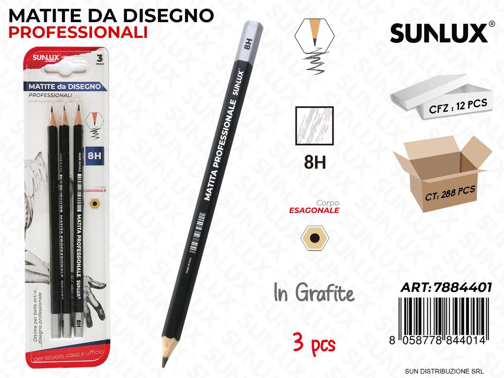 Bl. Matite da Disegno Prof. 8H 3PCS