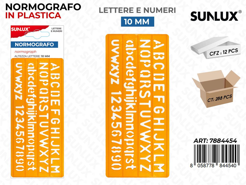 Sunlux Normografo in Plastica Lett. e Num. 10MM