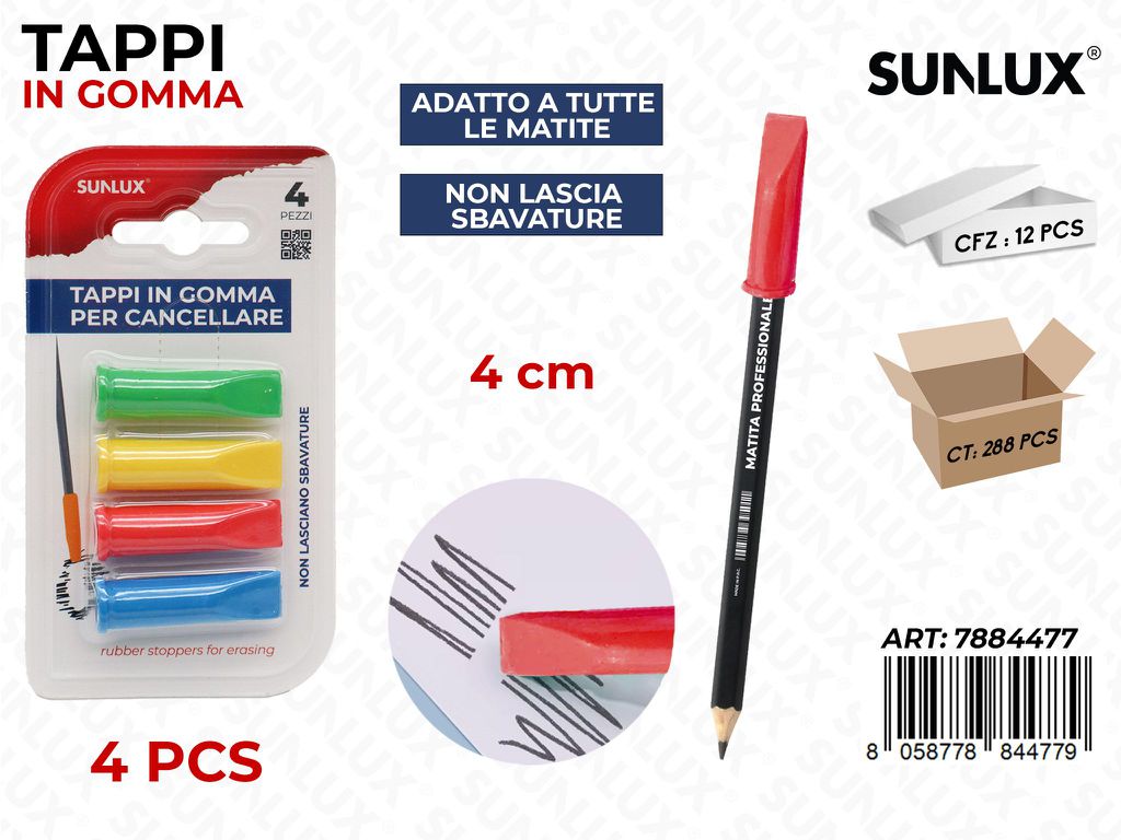 TAPPI IN GOMMA CANC.COL.ASS 4PCS 4CM