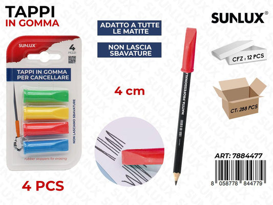 TAPPI IN GOMMA CANC.COL.ASS 4PCS 4CM