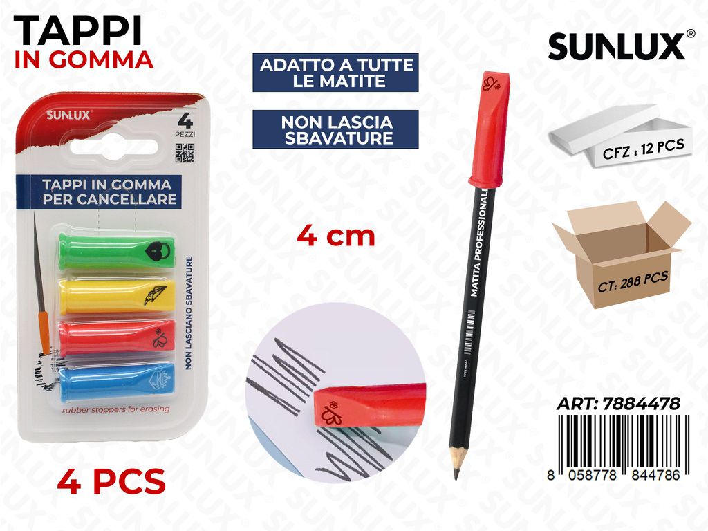 TAPPI IN GOMMA CANC.COL.ASS 4PCS 4CM