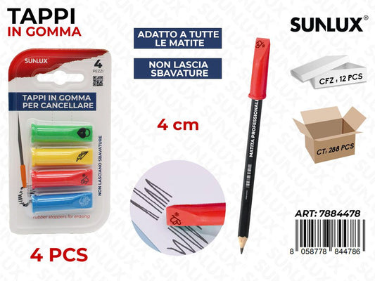 TAPPI IN GOMMA CANC.COL.ASS 4PCS 4CM