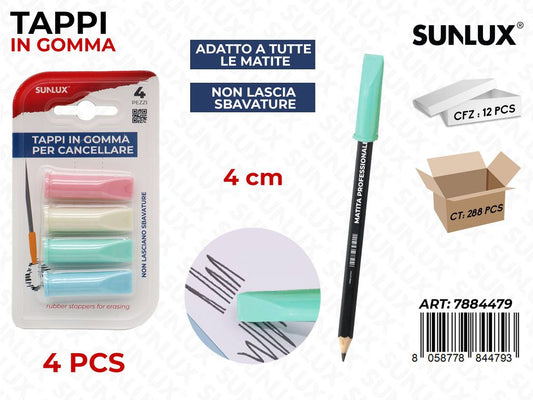 TAPPI IN GOMMA CANC.COL.ASS 4PCS 4CM