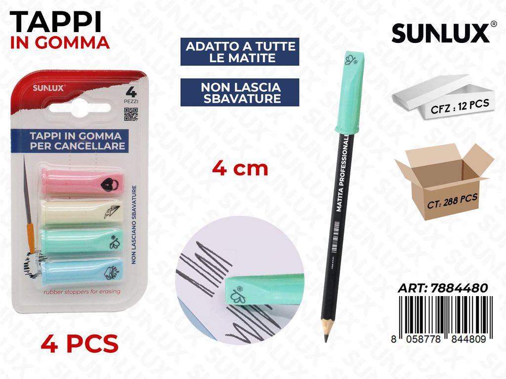 Sunlux Tappi in Gomma Canc.col.ass 4PCS 4CM