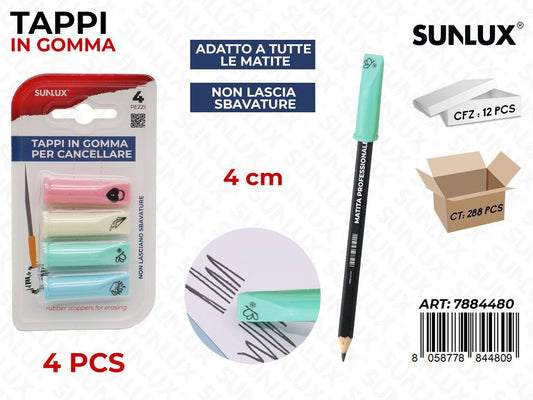 Sunlux Tappi in Gomma Canc.col.ass 4PCS 4CM