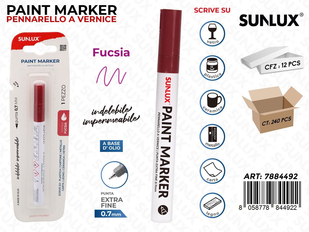 Sunlux Bl. Paint Marker a Vernice Fucsia 0.7MM