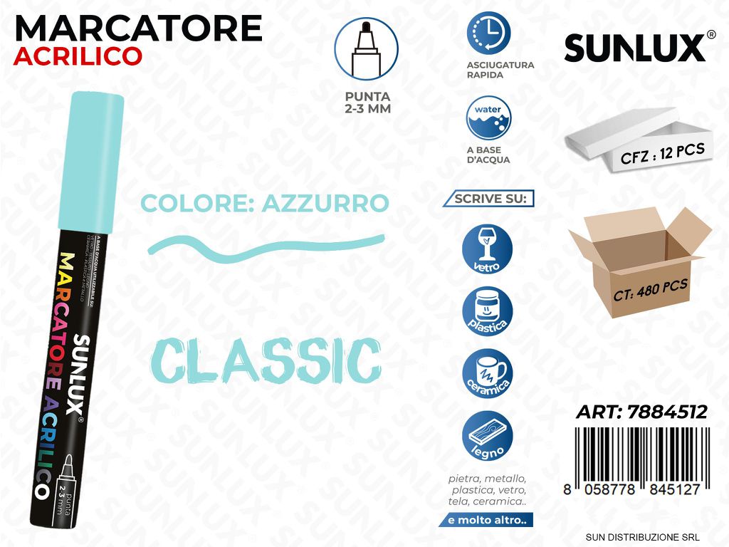 Marcatore Acrilico Azzurro 2-3MM