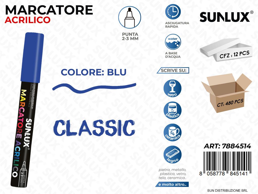 Marcatore Acrilico Blu 2-3MM