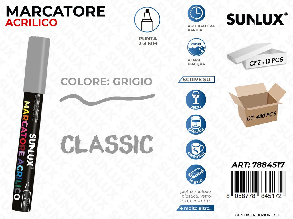 Marcatore Acrilico Grigio 2-3MM